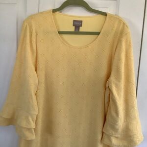 Chico's Traveler Size 2 Sunny Yellow Eyelet Blouse